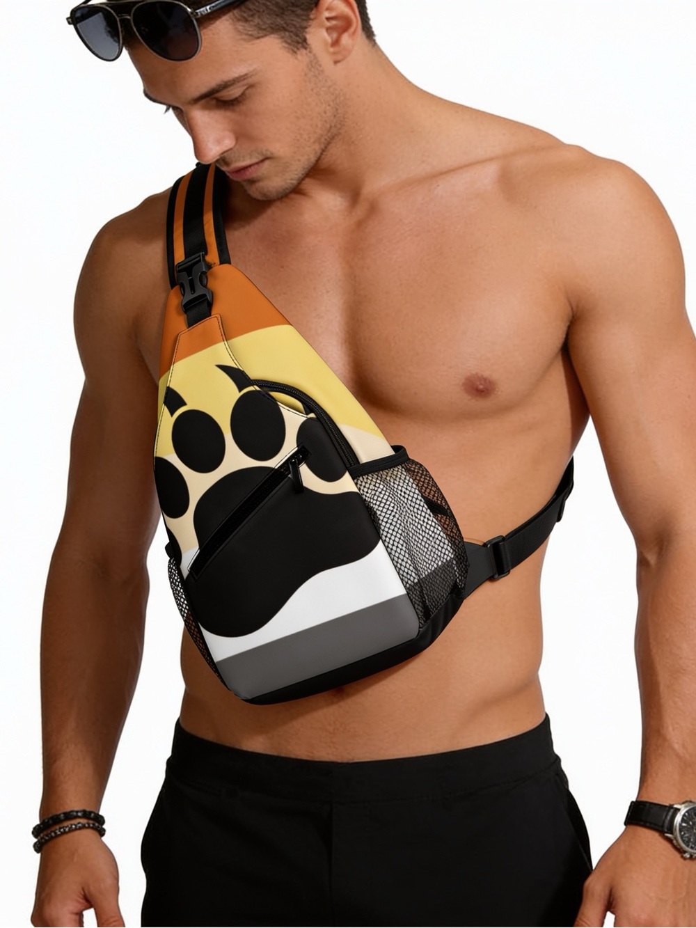 Distressed Gay Bear Pride Flag Stripe Sling Bag Shoulder Chest Crossbody Daypack